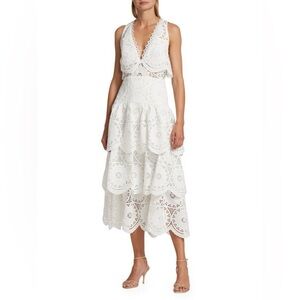 Alexis Aviana Tiered Eyelet Midi Dress Boho Cottagecore Prairie Bridal White XS